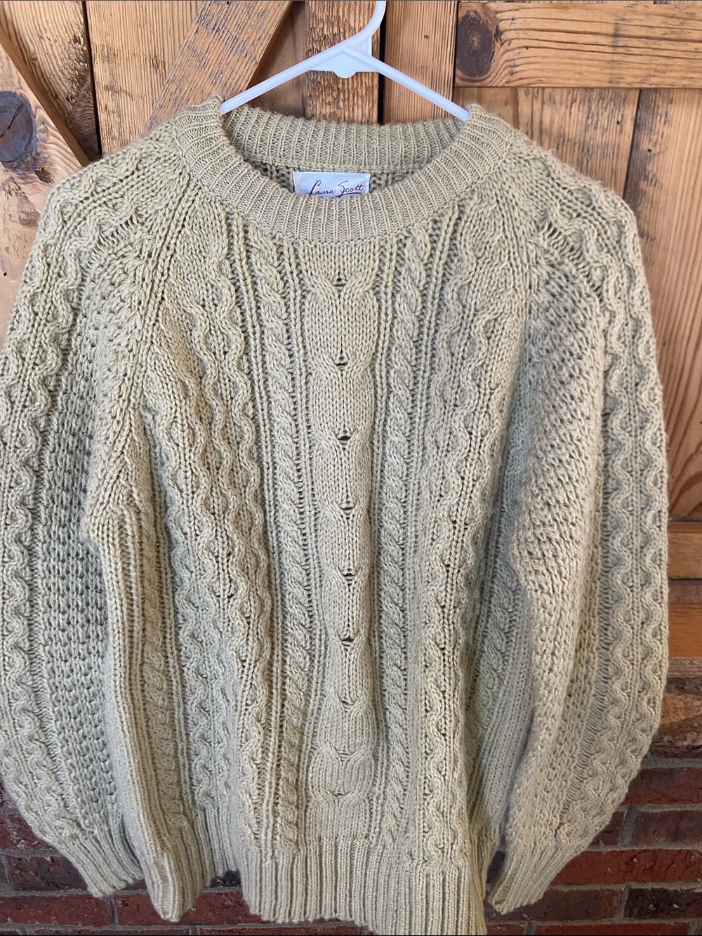 Laura Scott kids Cable-Knit Crewneck Sweater in Light Beige